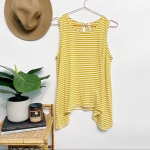 modcloth | gilli mustard yellow stripe sharkbite hem tank m